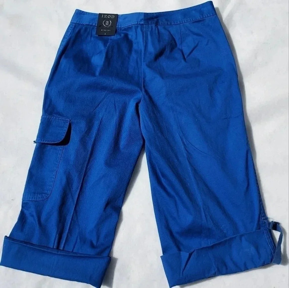 NWT IZOD Womens Stretch Adjustable Length Cargo Pants Size 2 in Blue - Picture 2 of 9